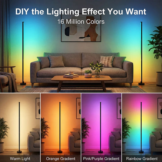 Smart LED Floor Lamp RGB Remote & APP Control Music Sync Corner Lighting Timer Modern Mood Standing Lamp for Living Room Gaming