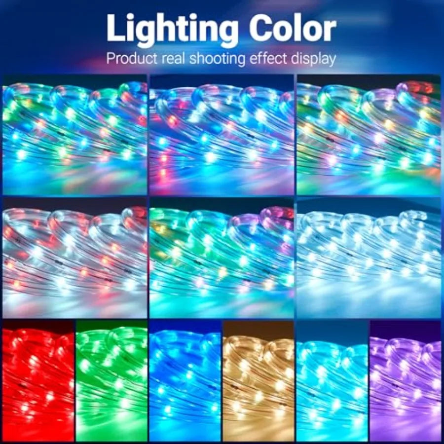 16.4ft Outdoor Smart Rope Lights Waterproof Color Changing Christmas Lights with Remote Connectable Design Music Sync Timer Mul
