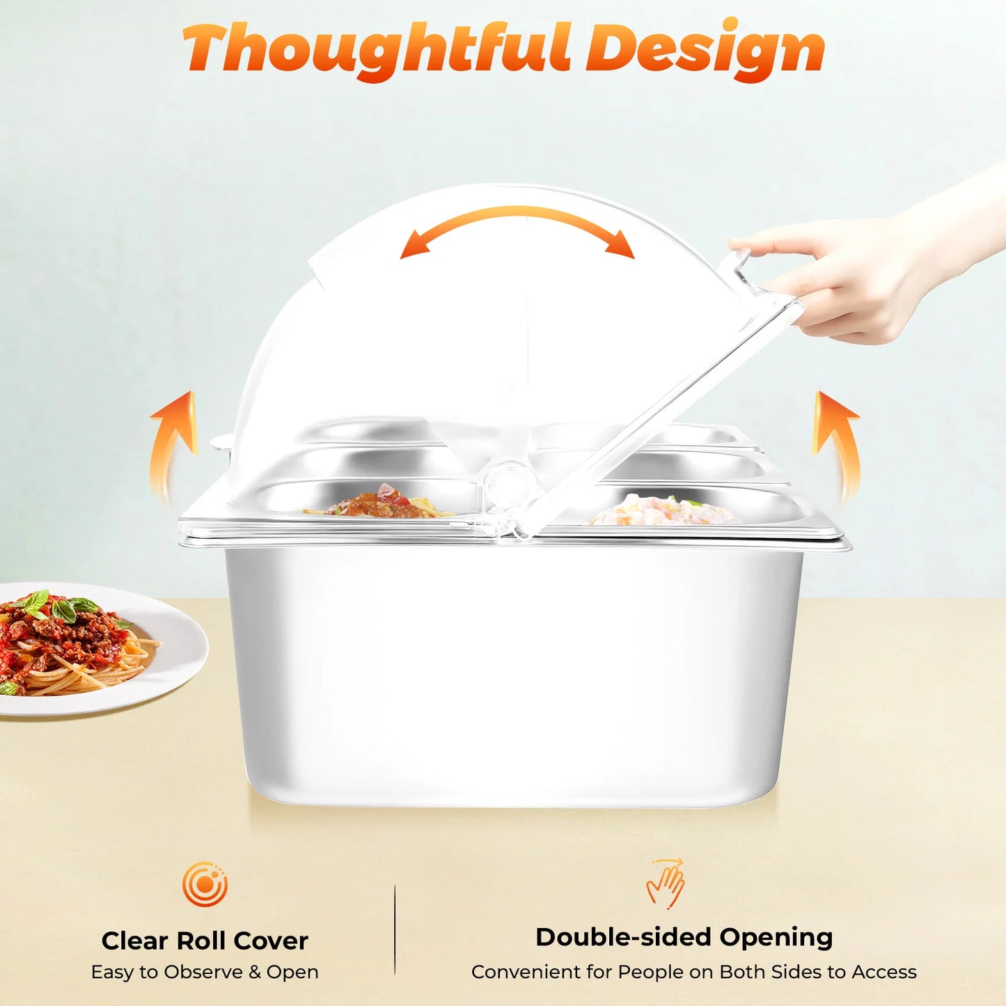 Countertop Food Container 6 Pans Condiment Dispenser Salad Dressing Appetizer Spice Fruit Cold Serving Buffet Tray