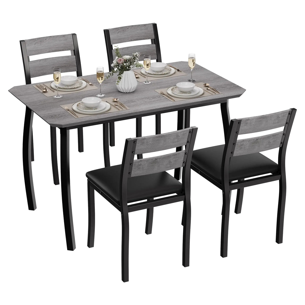 Square Dining Table Set for 4,5-Piece Kitchen Table Set,Farmhouse Compact Kitchen Table with 4 Upholstered Chairs & Metal Frame, Perfect for Small Spaces, Kitchens & Dining Rooms