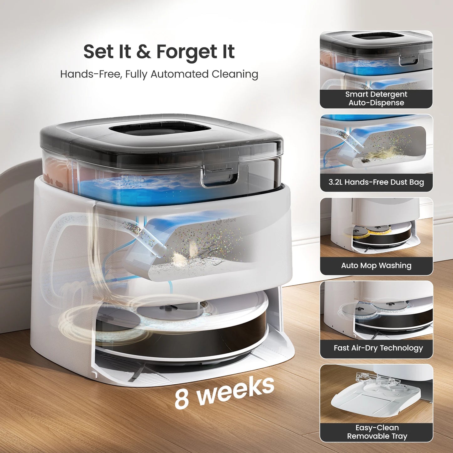 LEFANT M3L Robot Vacuum Cleaner, 12000 Pa Suction 220 min Battery, All-in-one Base Station,DToF Navigation, Double Rotary Cloth