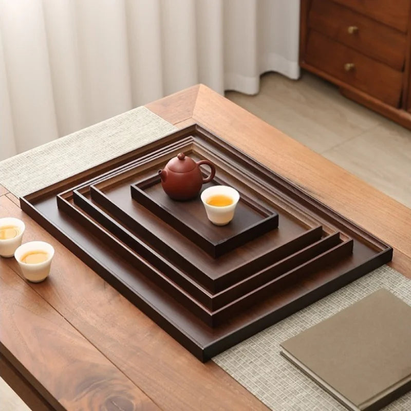 1pc Vintage Bamboo Wood Tray, Dark Walnut Rectangular Serving Tray - Bamboo Composite Sturdy Water-Resistant Tray for Home, Restaurant, Hotel & Display