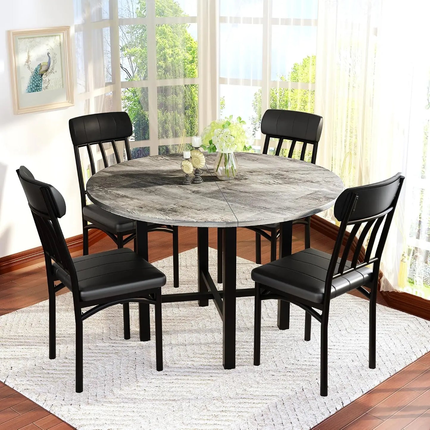 Round Dining Table Set for 4, Wood Circle Kitchen Table and Chairs Set for 4, Modern Dining Room Sets, Customized