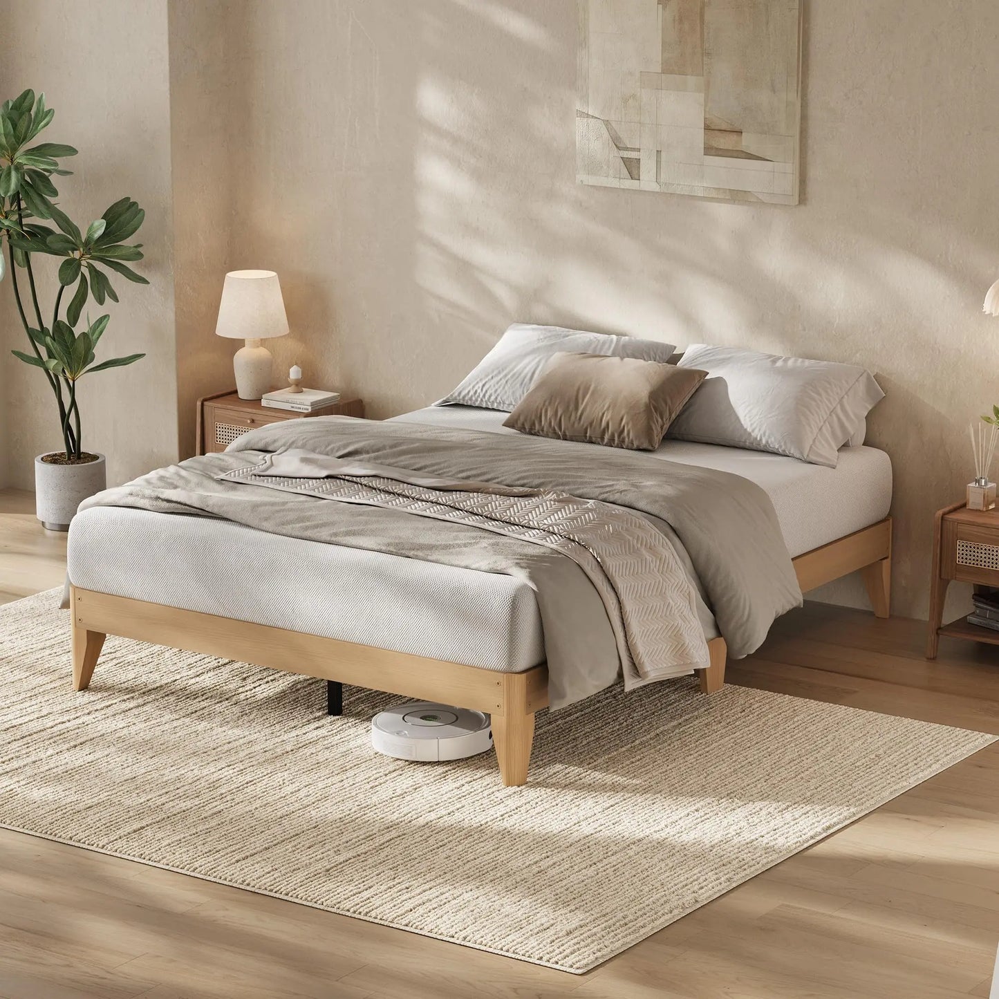 Twin/Twin XL/Full/Queen/King Wood Platform Bed Frame, Wooden Slats & Legs, Sturdy Metal Support, No Box Spring Needed, Easy Assembly