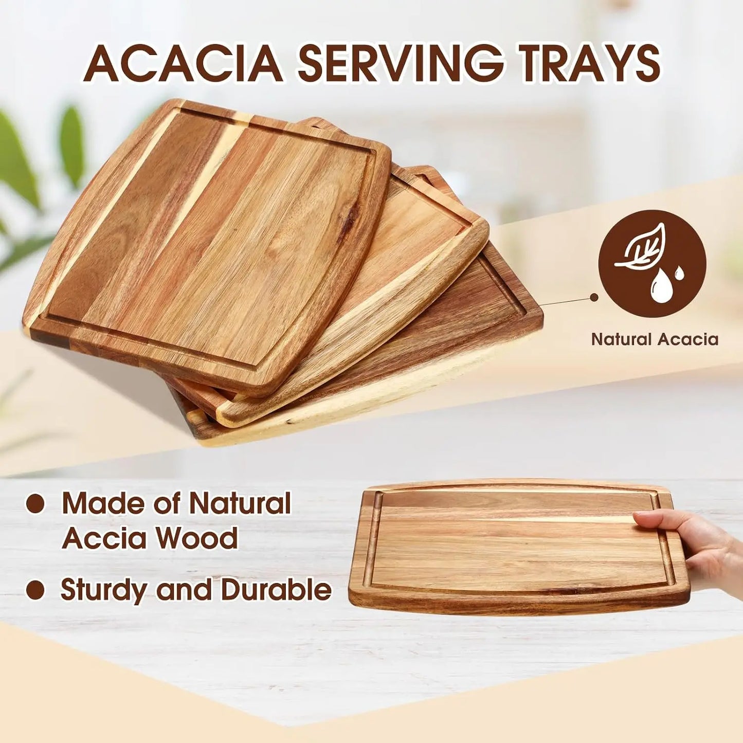 10 Pcs Acacia Wood Cutting Boards Bulk for Laser Engraving, Wooden Serving Platters with Juice Groove, Chopping Charcuterie Board for Party Gifts 10x12 Inch