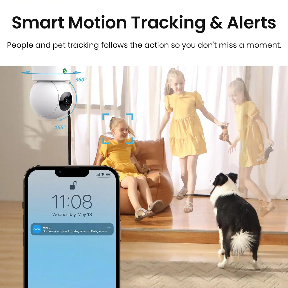 Renewed 2/3/4 pcs AOSU 3MP 5G/2.4GHz Baby Monitor Security Camera Indoor 6X Zoom 2-Way Audio Surveillance CCTV Cam Work with Alex