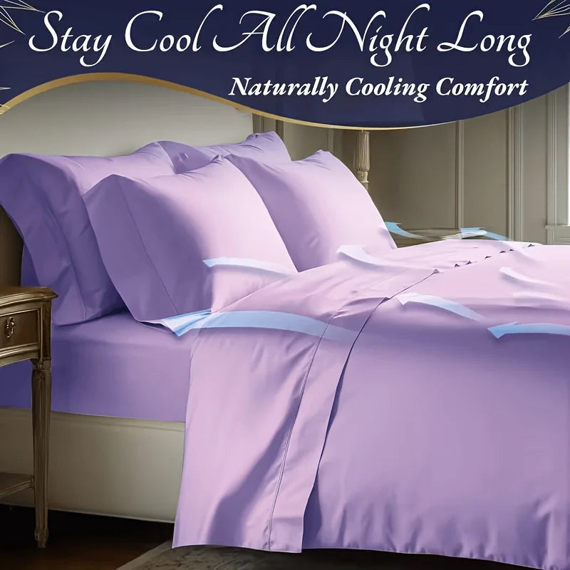 4pcs Bamboo Cooling Bedding - Extra Deep Pocket Breathable And Cooling - Suitable For Hot Sleepers And Sweats, Children Pillowcases, Flat Sheet And Fitted Sheet - A Perfect Gift For Family, Queen And King Sizes, Next Day Deli