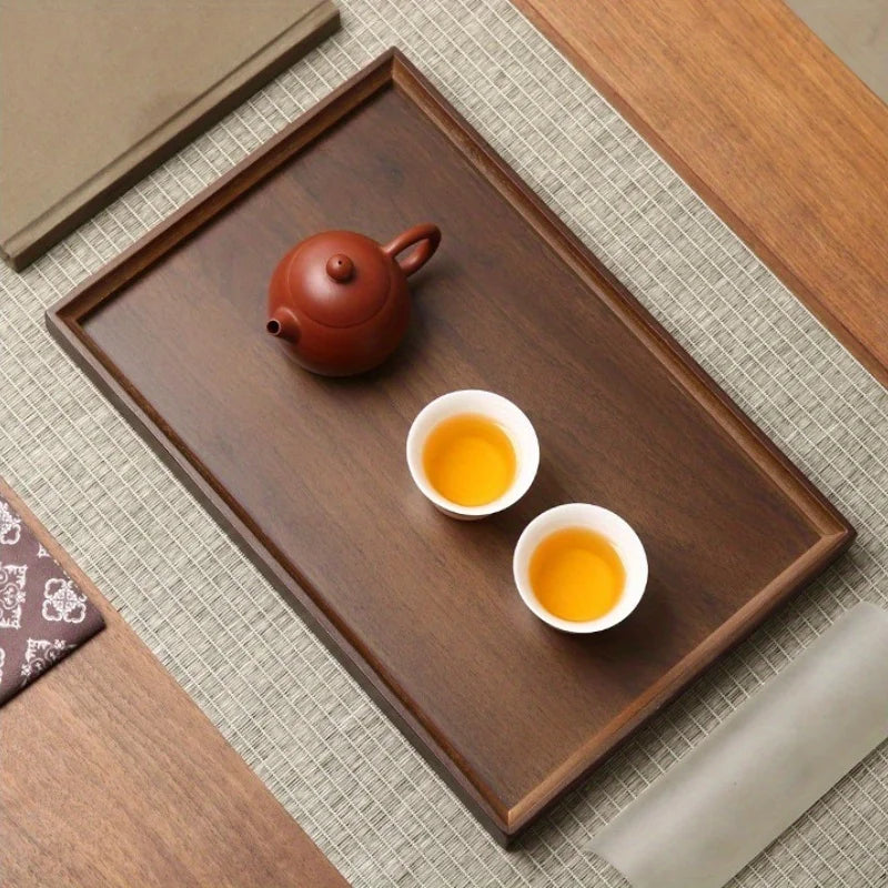 1pc Vintage Bamboo Wood Tray, Dark Walnut Rectangular Serving Tray - Bamboo Composite Sturdy Water-Resistant Tray for Home, Restaurant, Hotel & Display