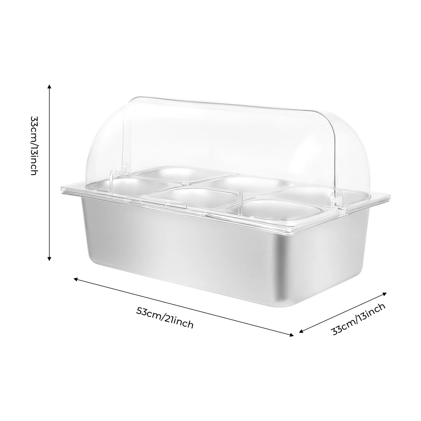 Countertop Food Container 6 Pans Condiment Dispenser Salad Dressing Appetizer Spice Fruit Cold Serving Buffet Tray