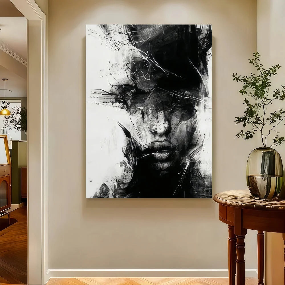 Framed Decoration Contemporary Abstract Painting Black And White Woman Face Art Poster Canvas Wall Art Posters For Room Aestheti