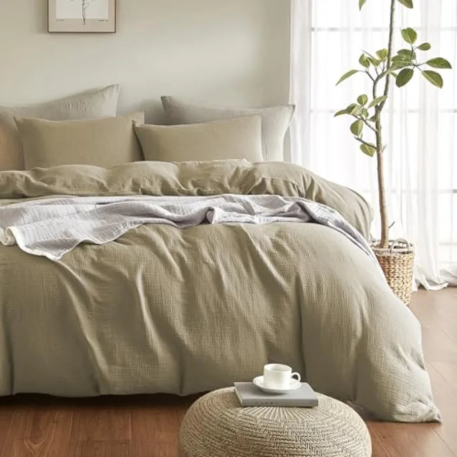 Muslin Duvet Cover Size 100% Washed Cotton Duvet Cover Set Ultra Soft Comforter Cover Linen Like 3 Pieces Minimalist Gauze Duve