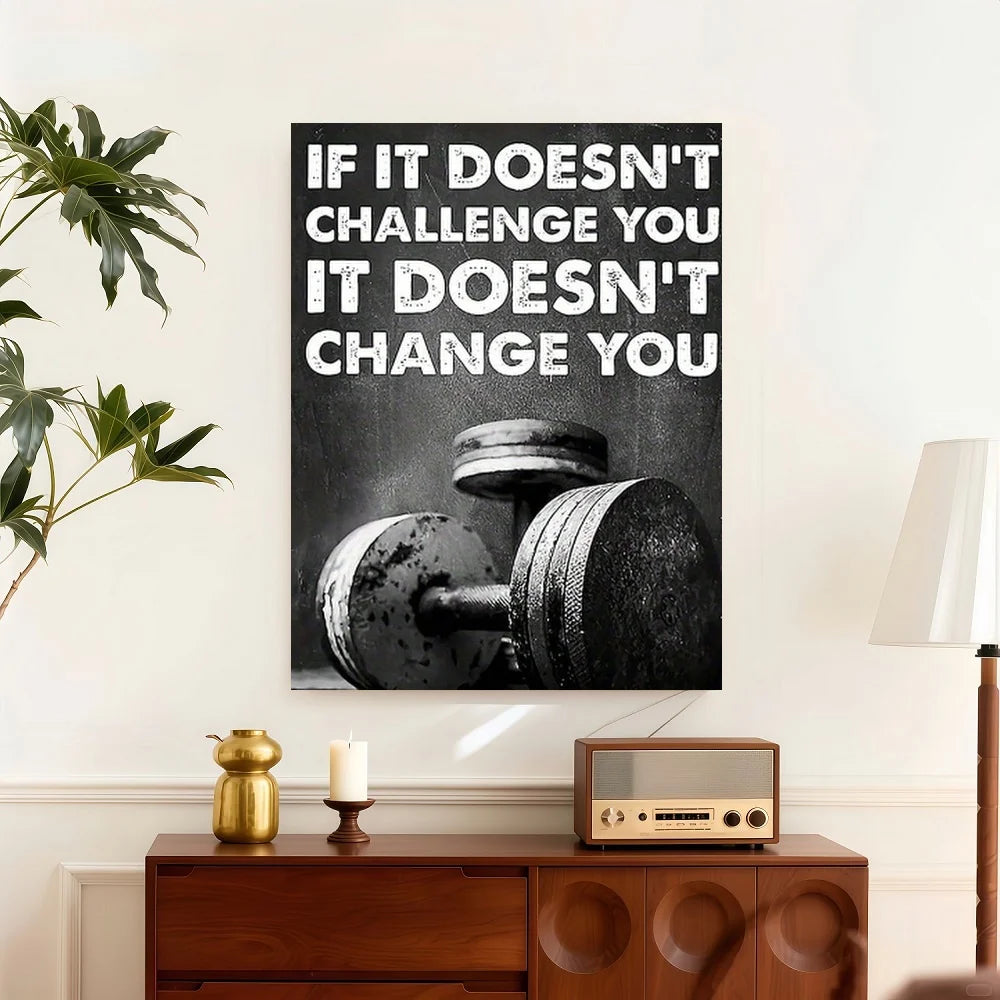 Framed [Inspirational Gym Wall Art] Inspirational Gym Canvas Wall Art | Black And White Fitness Quote Painting - Home, Office, C