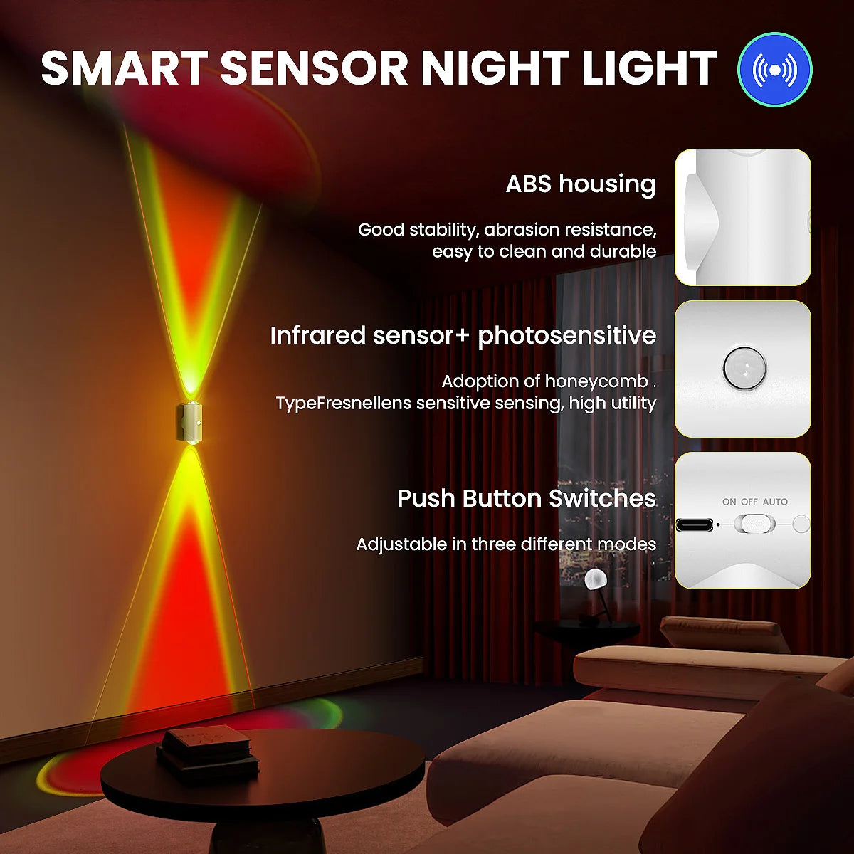 LED Smart Motion Sensor Night Light Sunset Lamp Rechargeable Wireless Magnetic Wall Indoor Lamp for Bedroom Garden Indoor Light