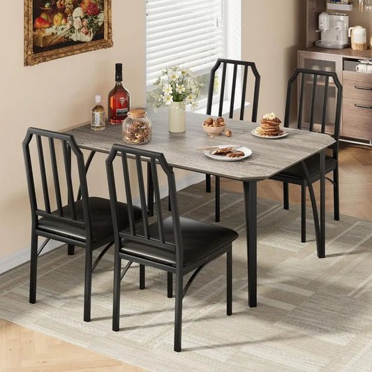 5-Piece Dining Table Set or 4, ern Kitchen Table with Chamered Design and Upholstered Chairs, Leather-Cushioned Seats or Small S