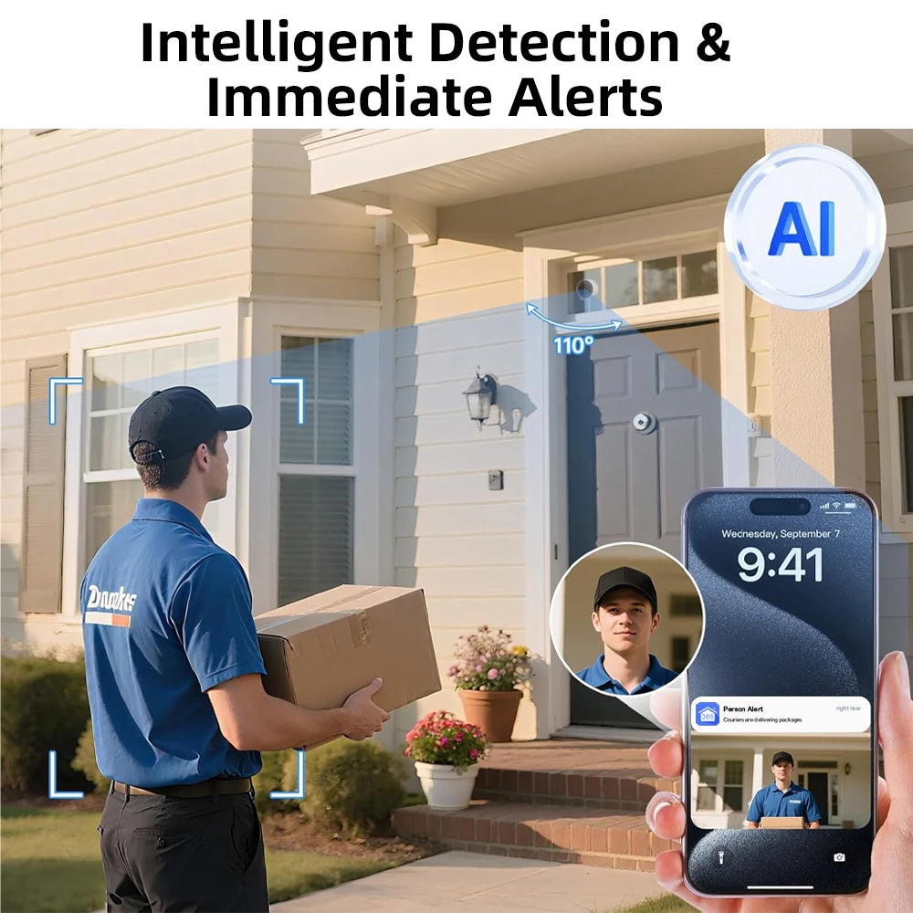 2K HD WiFi Window Security Camera 2.4G Wireless Indoor Surveillance Cam Two Way Audio Night Vision Motion Detection Support 128GB SD Card Easy Adhesive Installation Home Monitor Camera