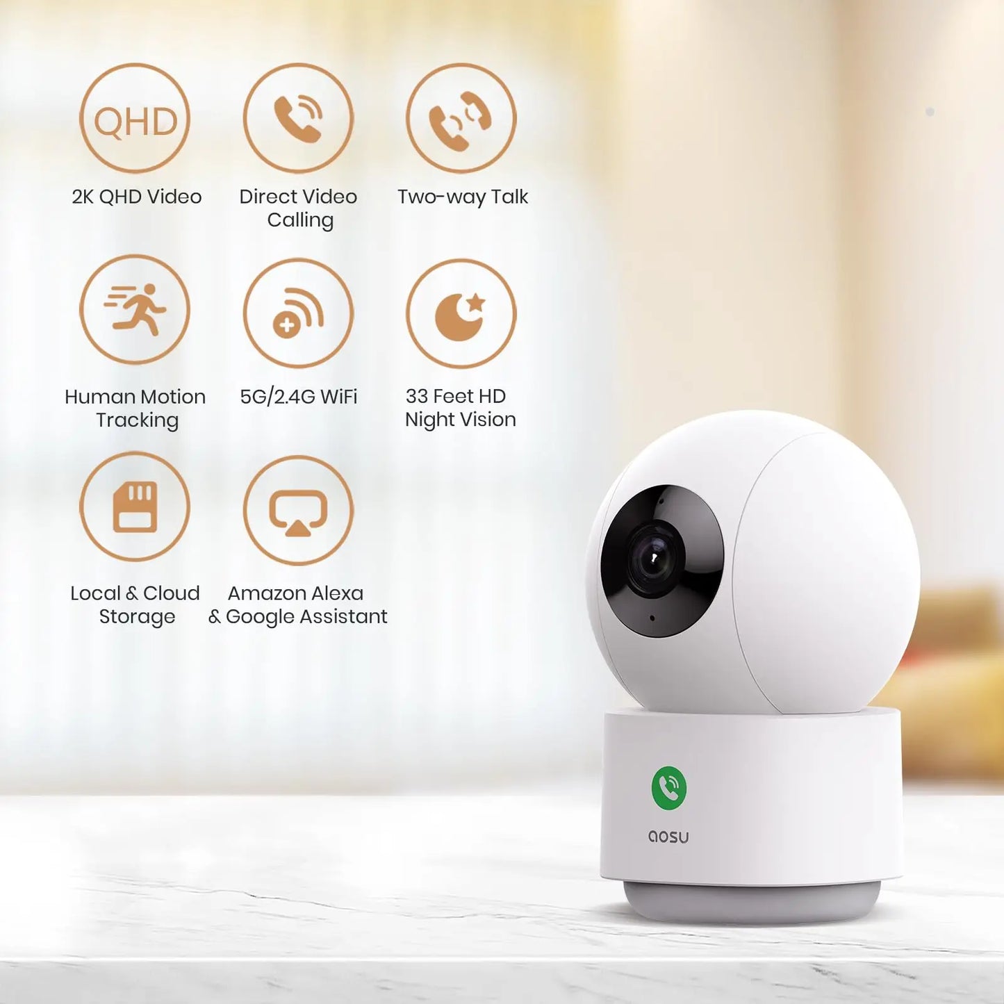 Renewed 2/3/4 pcs AOSU 3MP 5G/2.4GHz Baby Monitor Security Camera Indoor 6X Zoom 2-Way Audio Surveillance CCTV Cam Work with Alex