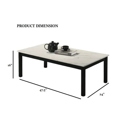 Contemporary White Finish 3pc Table Set 1x Coffee Table 2x End Table Faux Marble Top Wooden Legs Primary Living Room