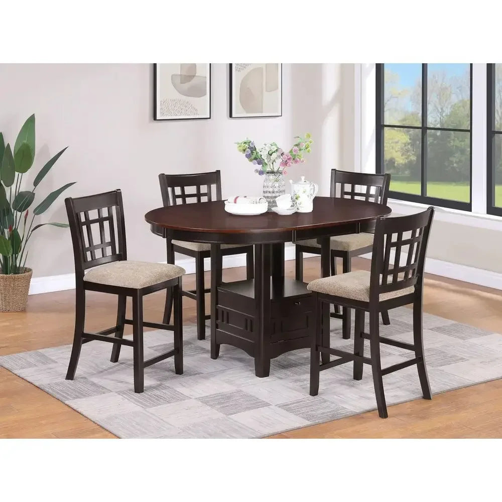 Home Furnishings LAVON 5Piece Counter Height Dining Set Oval Extendable Table with Storage amp 4 Upholstered Chairs Dining Room