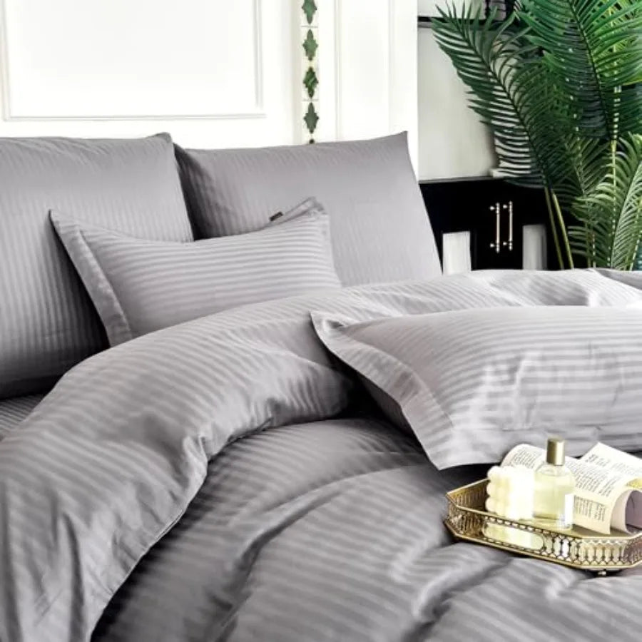 Hotel Collection Duvet Cover Size 100% Cotton Satin Textured Comforter Cover with Zipper 3 Pcs Bedding Set 1 Duvet Cover + 2 Pi