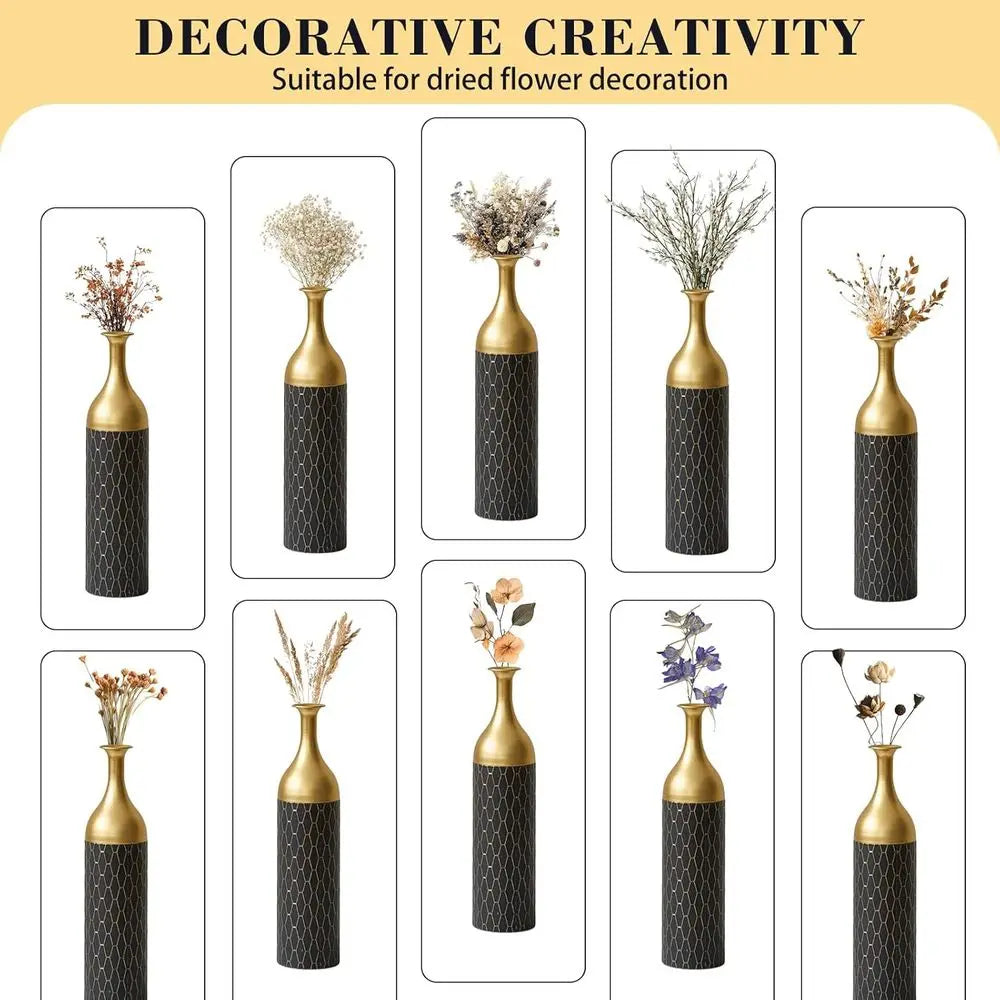 loor Vases, Tall Home Decor Metal Vase Set o 3 Large Glazed Decorative Vases or Wedding Decor, Elegant ern lower Holder or Livin