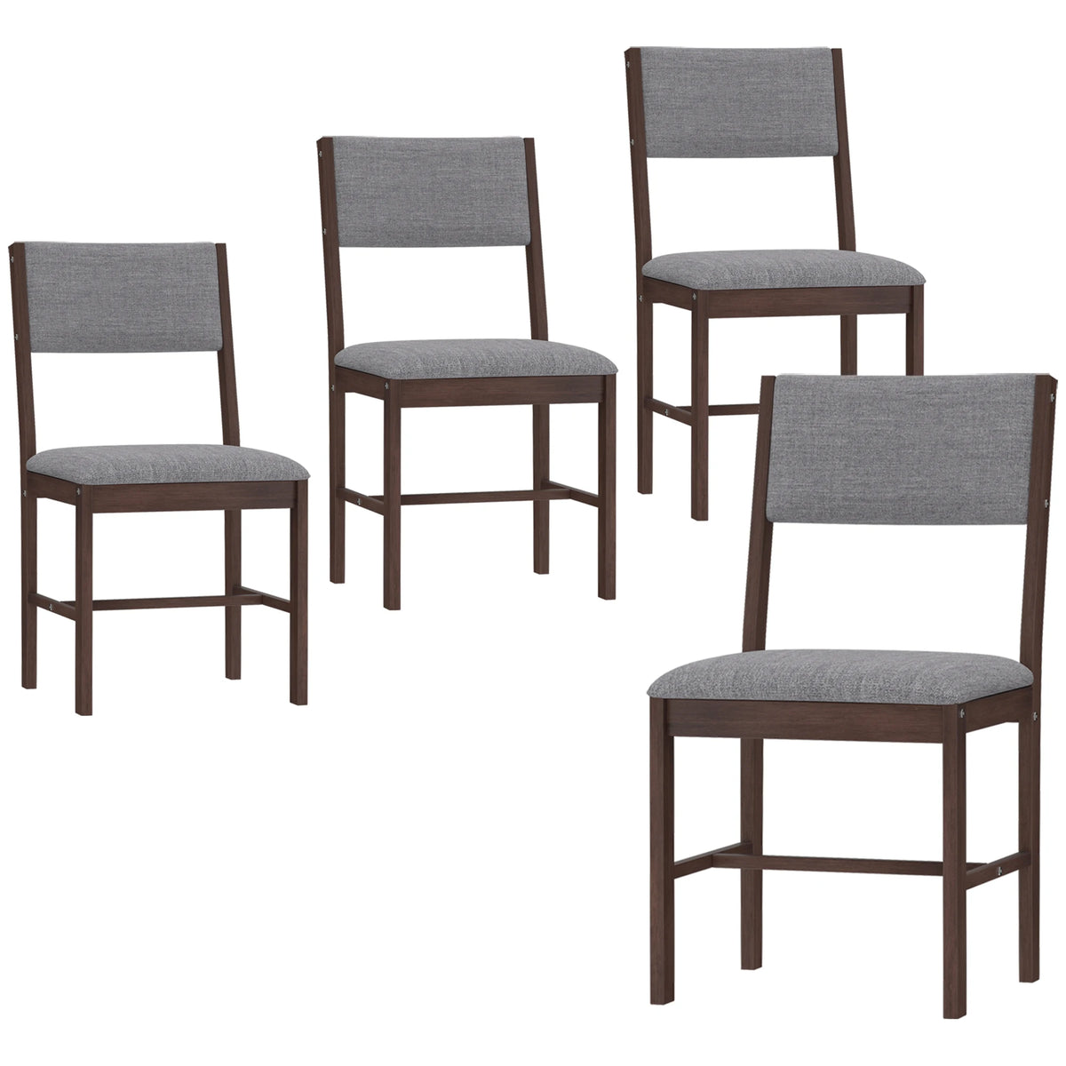 HOMCOM Solid Wood Dining Chairs Set of 4, Linen Fabric Upholstered Kitchen Chairs for Dining Room, Living Room, Gray