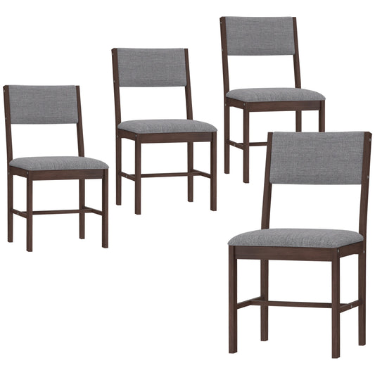HOMCOM Solid Wood Dining Chairs Set of 4, Linen Fabric Upholstered Kitchen Chairs for Dining Room, Living Room, Gray