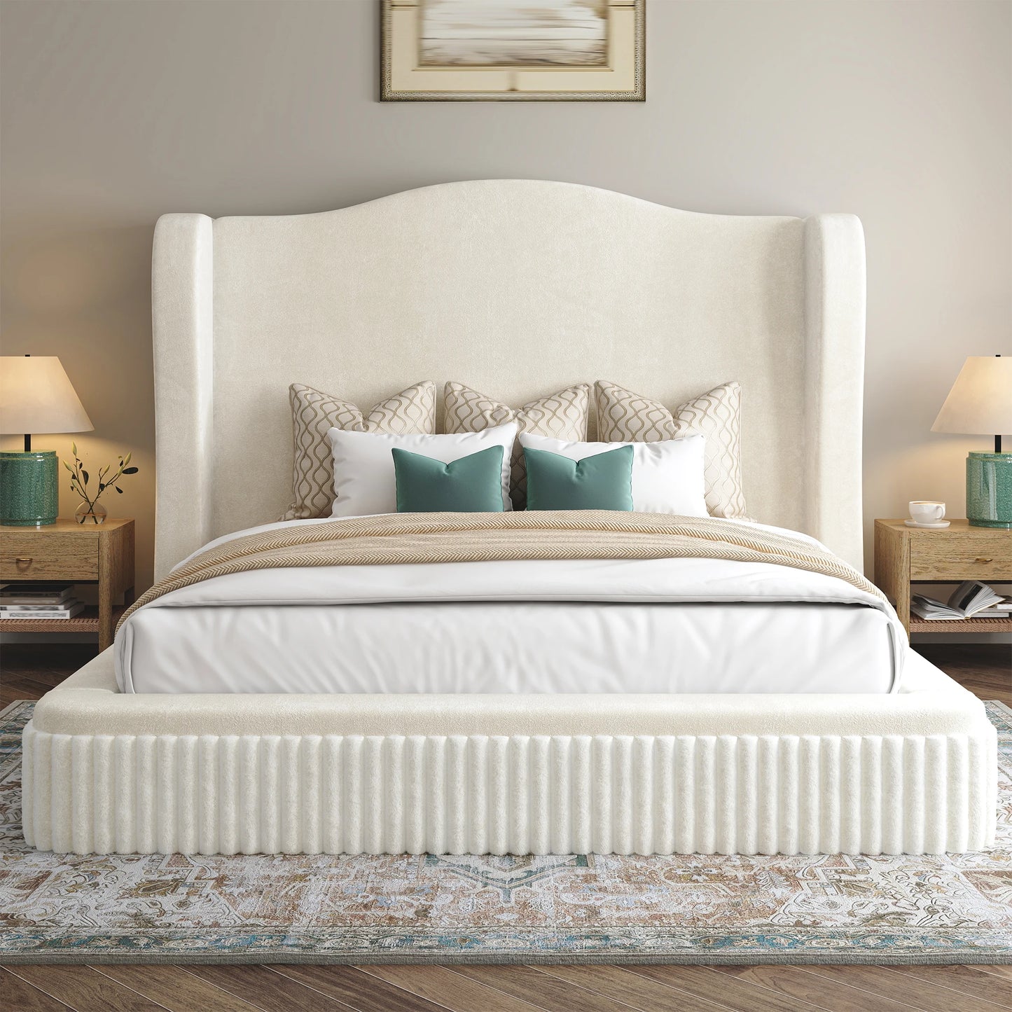 EnHomee 49" Cloud Bed Frame, Soft King Size Bed Frame with Extra High Wingback Headboard, No Box Spring Needed, Easy Assembly