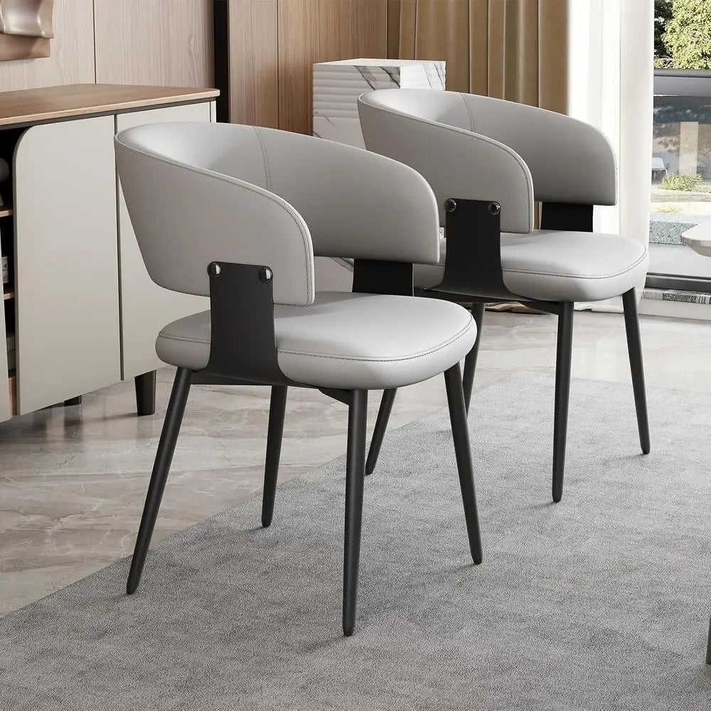 6-Piece Modern Dining Set: Curved Back Leather Chairs with Metal Legs for Kitchen or Dining Room (Light Gray)