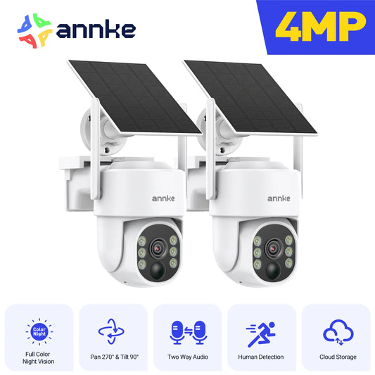 ANNKE 4MP Solar Wireless Security Camera Outdoor WiFi 6 Camera PIR Human Detection Full-Color Night Vision Pan/Tilt 270° Two-Way Talk IP65 Waterproof