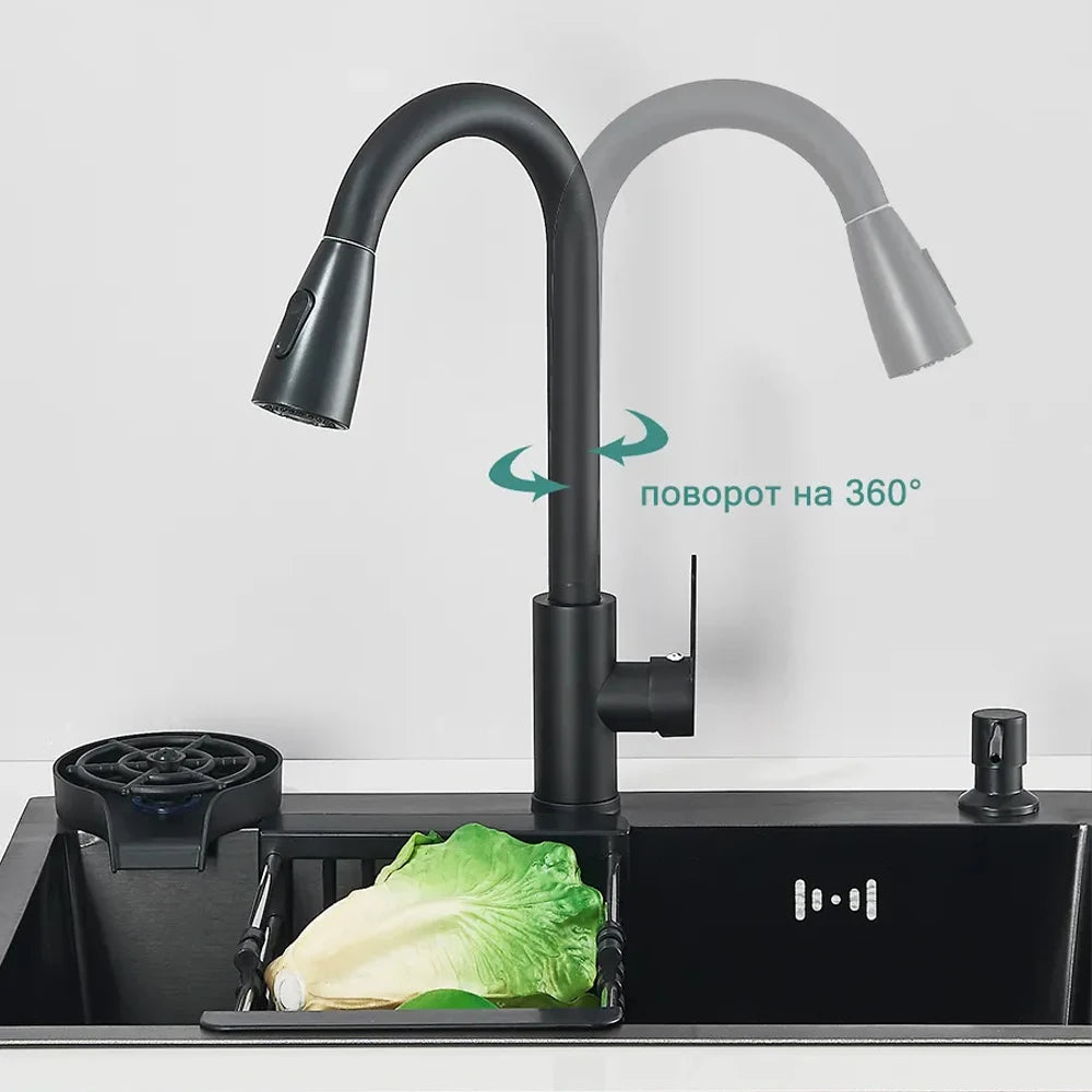 Stainless Steel Kitchen Sink Large Integrated Faucet Sink Dish Basin With Drain Basket Soap Dispenser/Pure Water/Cup Washer