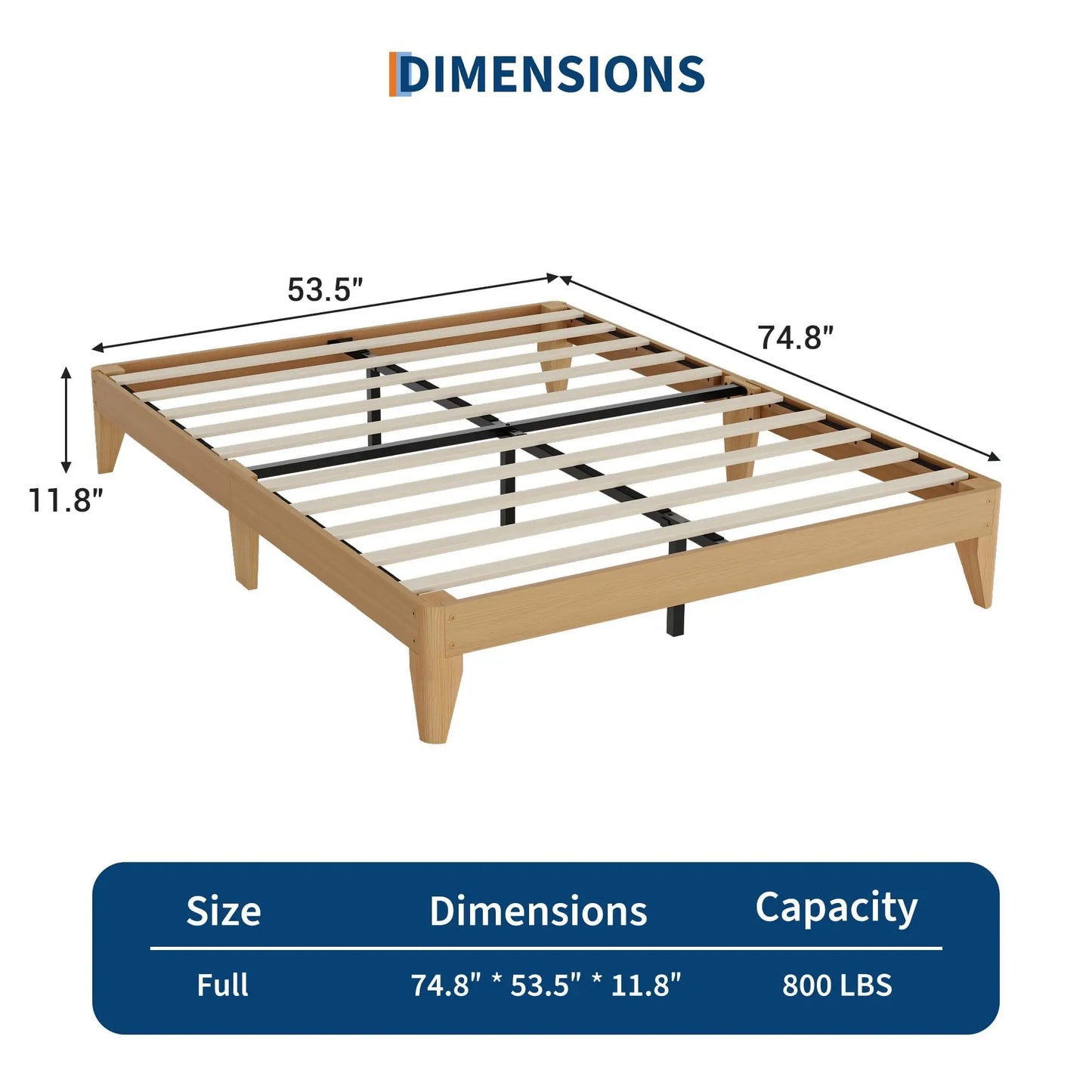 Twin/Twin XL/Full/Queen/King Wood Platform Bed Frame, Wooden Slats & Legs, Sturdy Metal Support, No Box Spring Needed, Easy Assembly