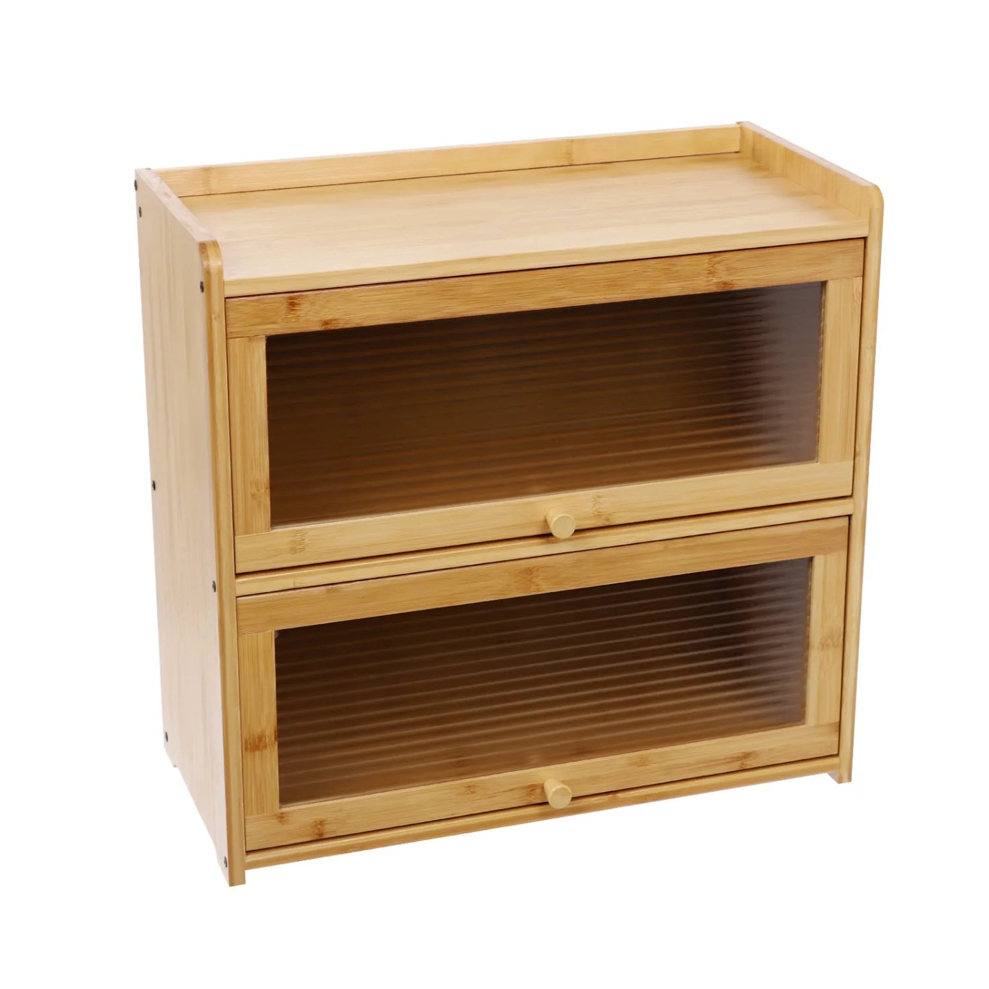2-Tier Bamboo Storage Cabinet with Acrylic Doors,with Dustproof Design, Each Tier Bearing  About 33.07lbs, for Kitchen, Bathroom, Office