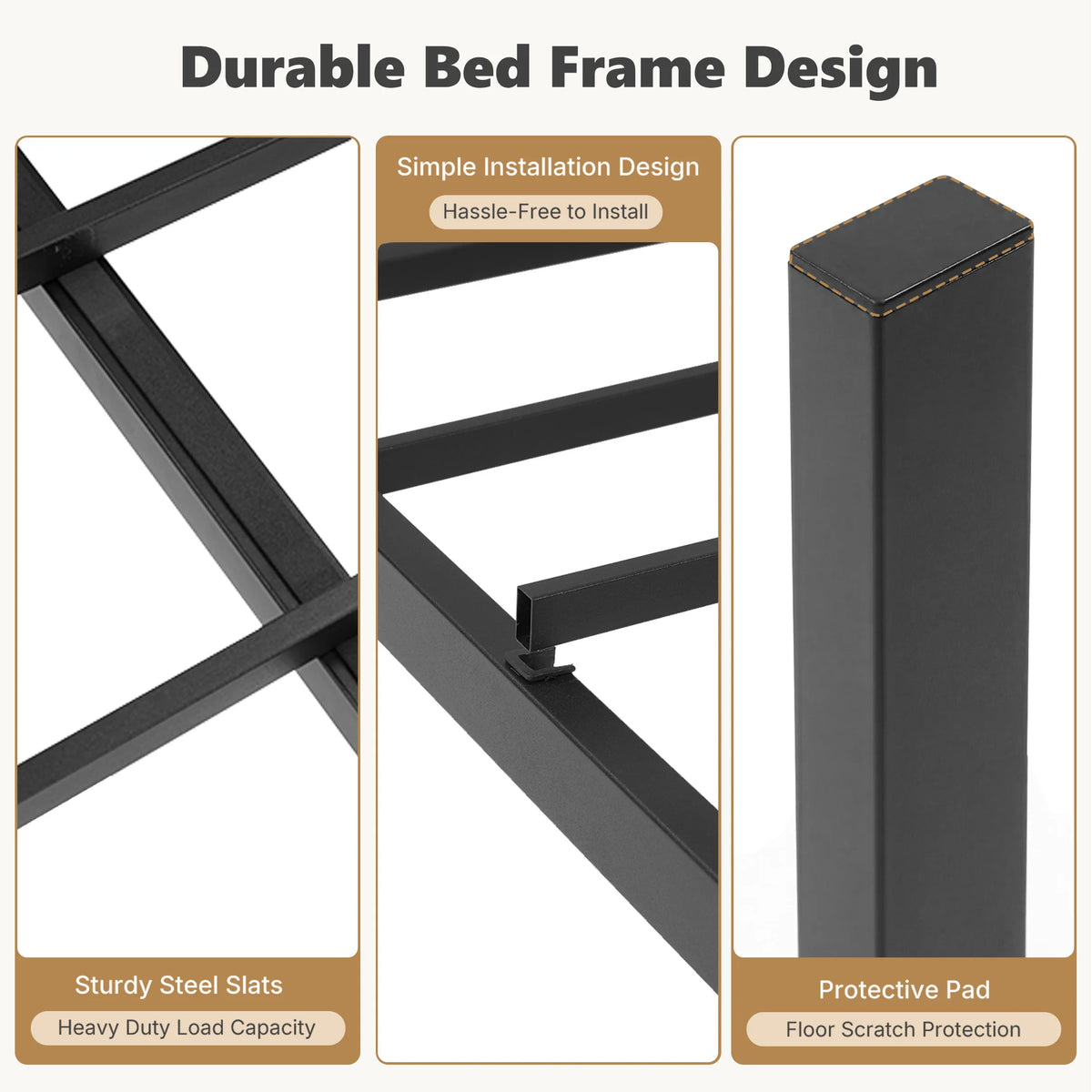 JHK 14 Inch Metal Bed Frame with Wood Headboard Heavy-duty Metal Platform With 1200lbs Capacity No Box Spring Needed Noise-free and Easy Assembly Design