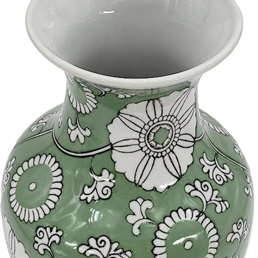 14" Hand Painted Chinoiserie Ceramic Vase Antique Style Porcelain Flower Bottle by Fishtail Chinese Vase for Home Decor and Cen