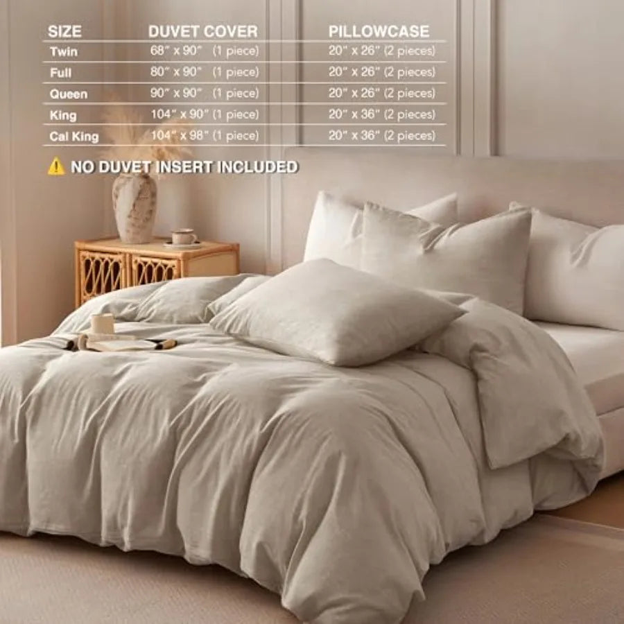 Linen Duvet Cover Size - Soft Breathable Cotton Linen Blend 3-Pieces Bedding Set with 2 Pillowcases Stonewashed Texture All-Sea