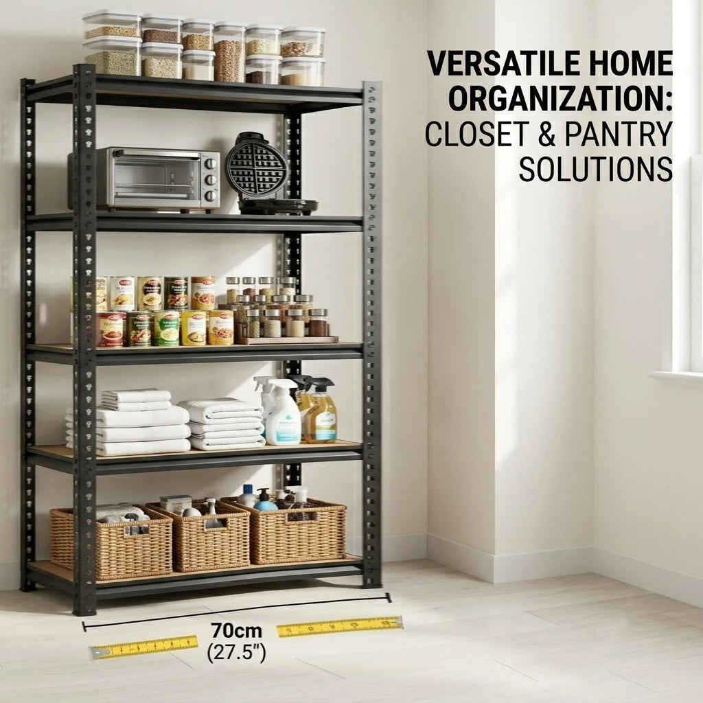 Slim 5-Tier Metal Shelving Unit, 27.6x11.8x59.8 Inch Heavy Duty Storage Rack, Adjustable Pantry Shelf Food Storage Organizer for Kitchen, Living Room Plant Stand & Display Rack, No-Tool Assembly