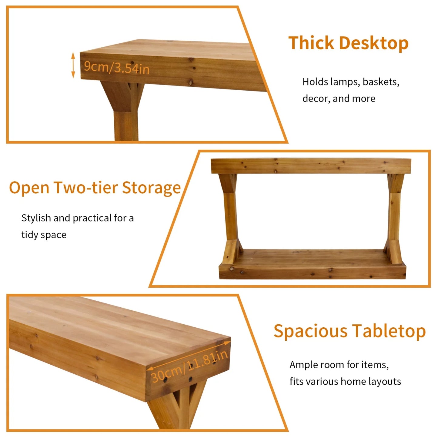 120cm Sofa Console Table for Entryway Living Room Foyers Farmhouse Wood Behind Couch Table with Storage Shelf