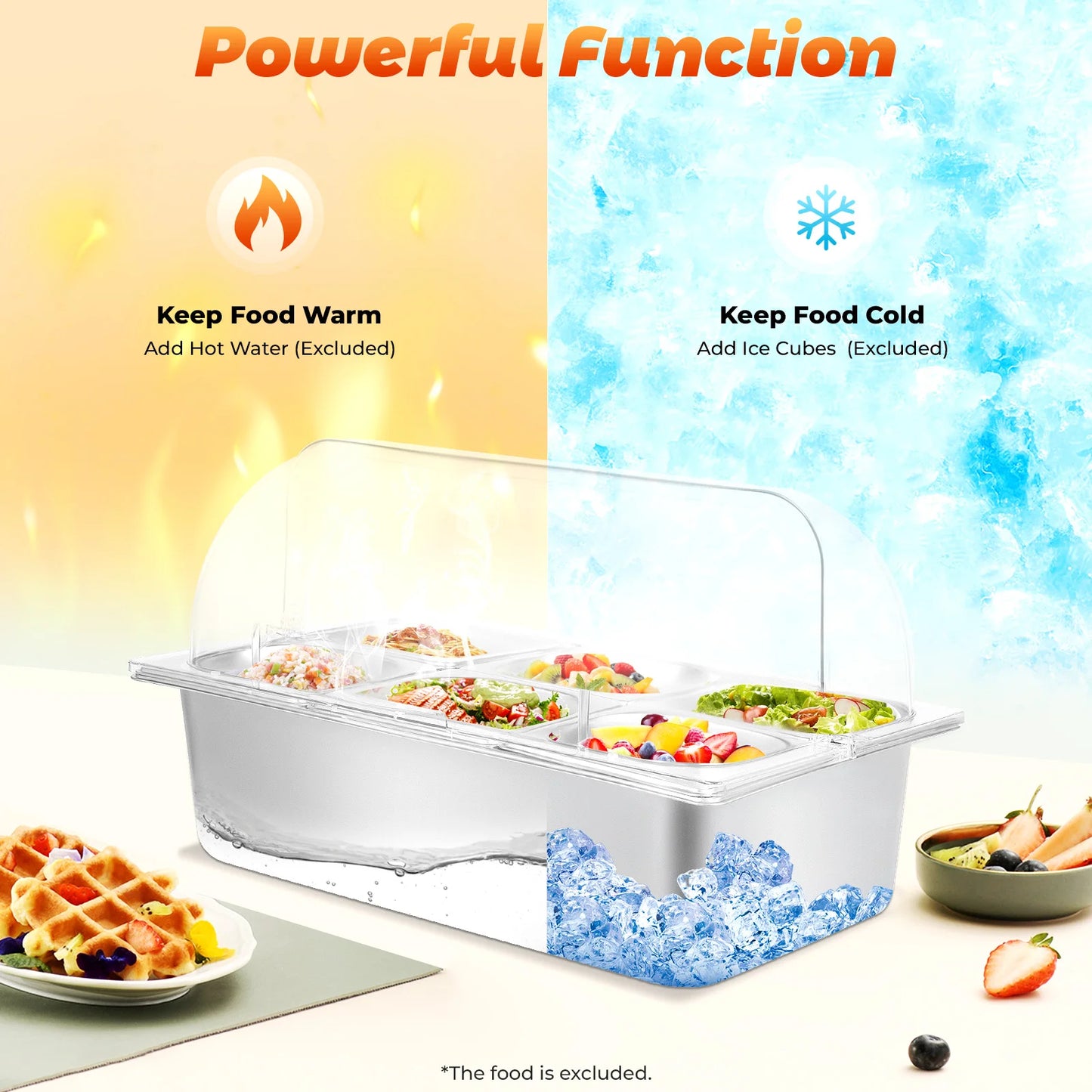 Countertop Food Container 6 Pans Condiment Dispenser Salad Dressing Appetizer Spice Fruit Cold Serving Buffet Tray