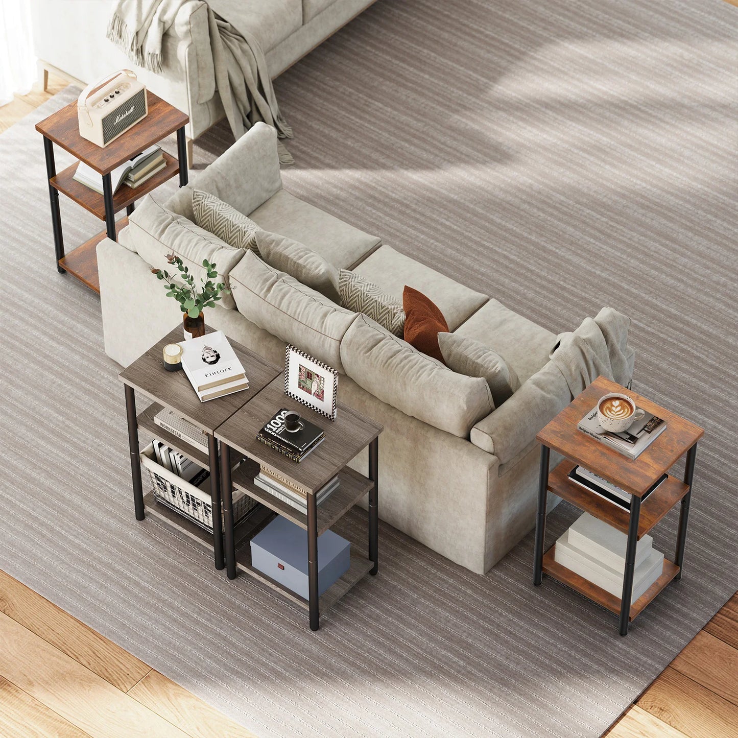 MCQ 3 Tier Living Room End Table Coffee Tables Storage Shelf Nightstand with Adjustable Feet For Tea Dining Tables Home