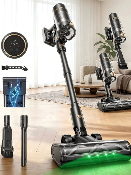 60kPa 600W Cordless Stick Vacuum Cleaner 60mins Runtime Self-Cleaning Roller Self Standing Anti Hair Tangle Wireless Vacuum With Green LED Dust Detection For Home Carpet Pet Hair Cleaning
