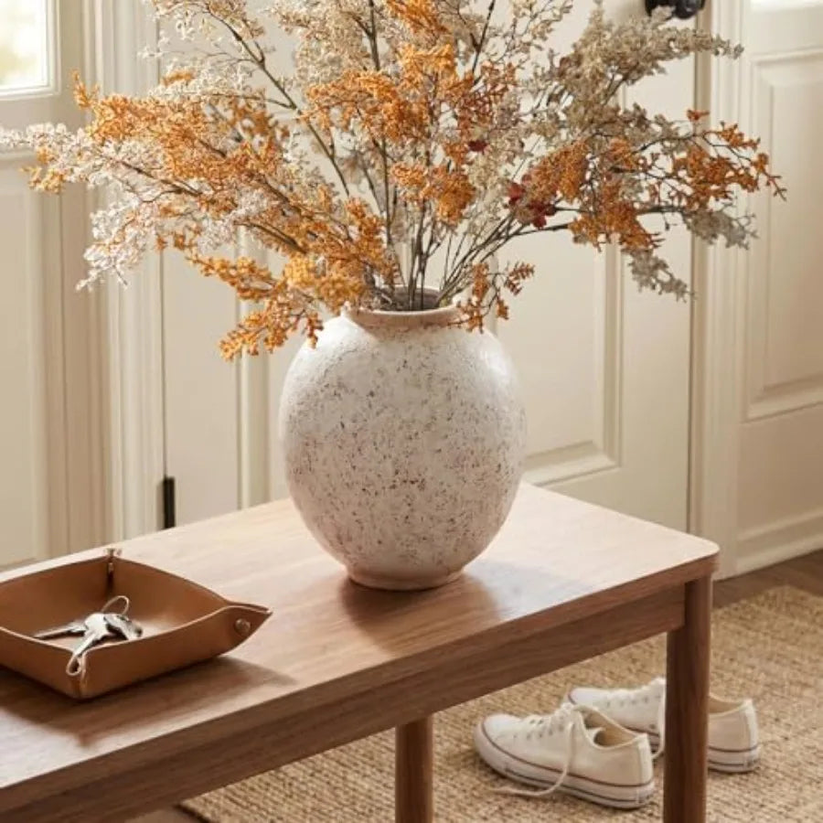 Large Round Retro Ceramic Vase 9.8" H Red White Speckled Flower Vase Centerpiece for Living Room Entryway and Home Decor