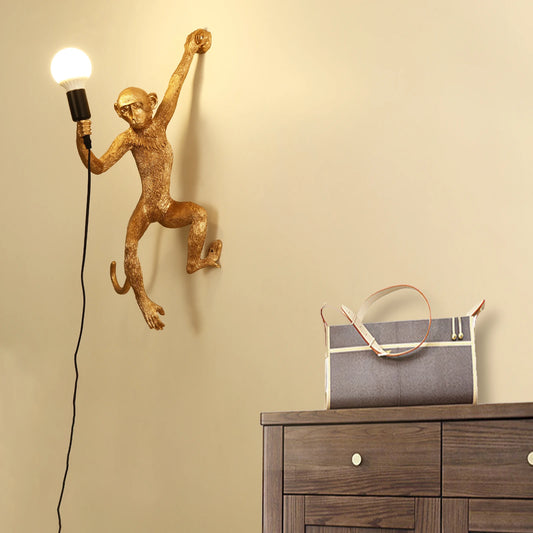Monkey Shape Wall Lamp 60W E26 Resin Wall Mount Light Fixture with 5.9ft Cord for Bedroom Living Room Decor
