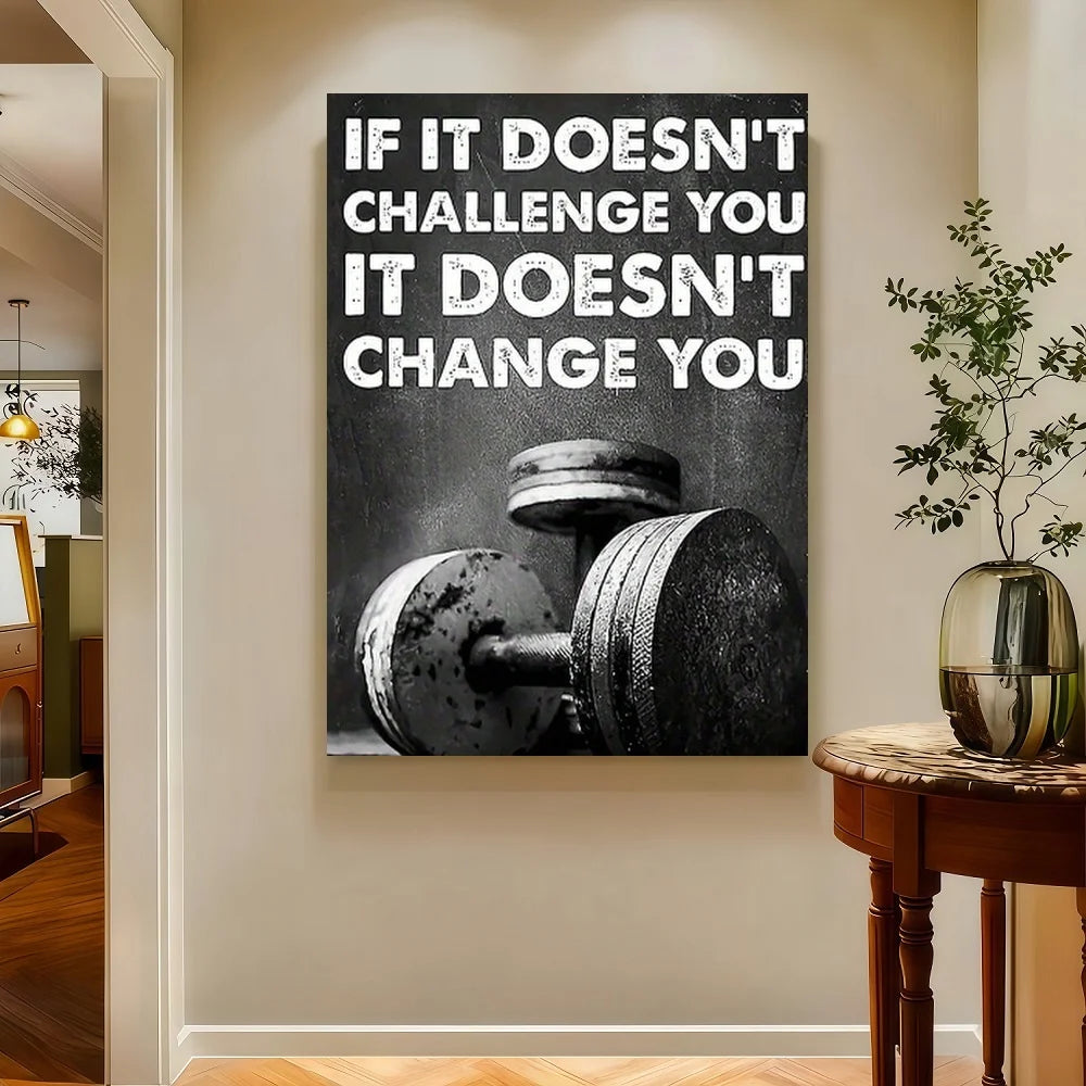 Framed [Inspirational Gym Wall Art] Inspirational Gym Canvas Wall Art | Black And White Fitness Quote Painting - Home, Office, C