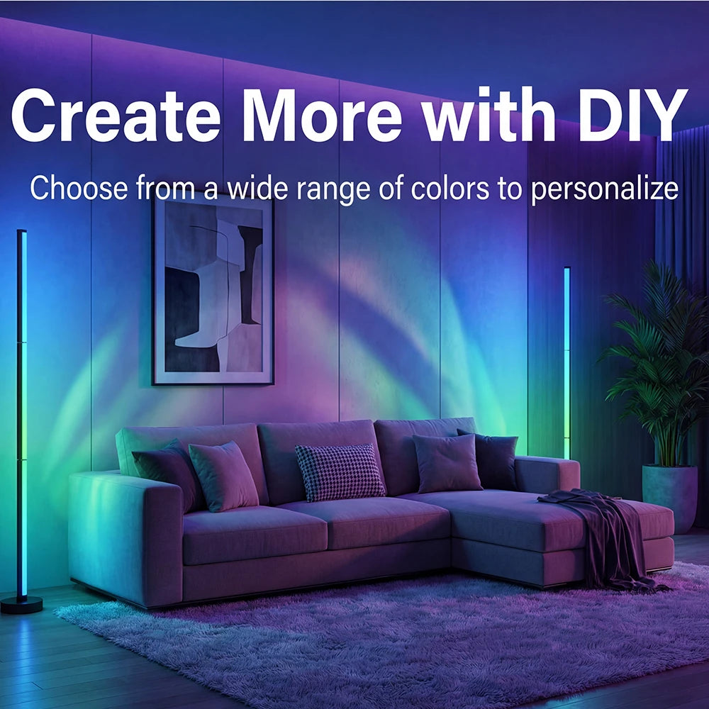 Smart LED Floor Lamp RGB Remote & APP Control Music Sync Corner Lighting Timer Modern Mood Standing Lamp for Living Room Gaming