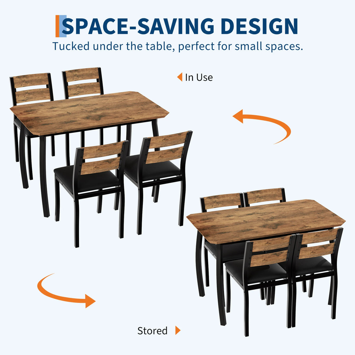 Square Dining Table Set for 4,5-Piece Kitchen Table Set,Farmhouse Compact Kitchen Table with 4 Upholstered Chairs & Metal Frame, Perfect for Small Spaces, Kitchens & Dining Rooms