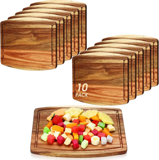 10 Pcs Acacia Wood Cutting Boards Bulk for Laser Engraving, Wooden Serving Platters with Juice Groove, Chopping Charcuterie Board for Party Gifts 10x12 Inch
