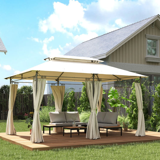 10 X 13 ft Double Roof Patio Gazebo with Curtains, Cream White