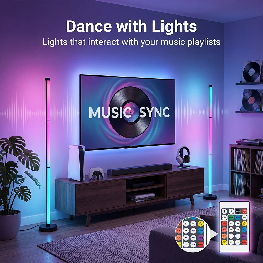Smart LED Floor Lamp RGB Remote & APP Control Music Sync Corner Lighting Timer Modern Mood Standing Lamp for Living Room Gaming