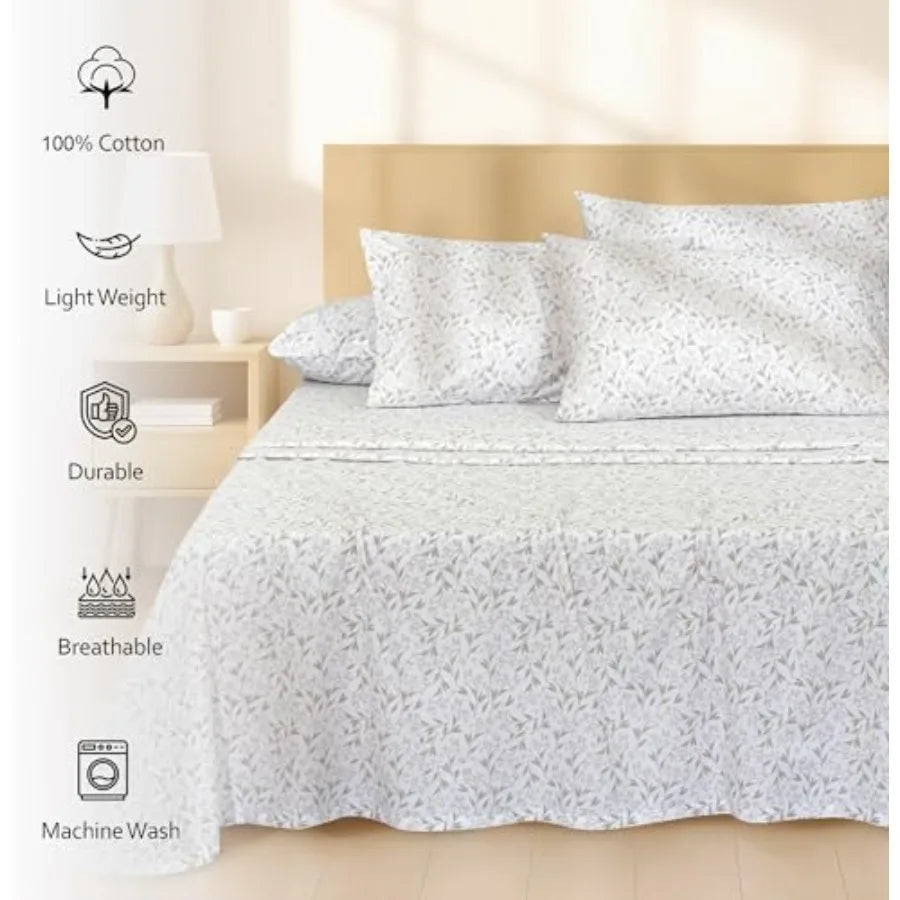 6 Pcs Cotton Sheets - 100% Natural Cotton Soft Lightweight and Breathable Crispy Percale Bed Sheets Sheet Set 16" Deep Pockets