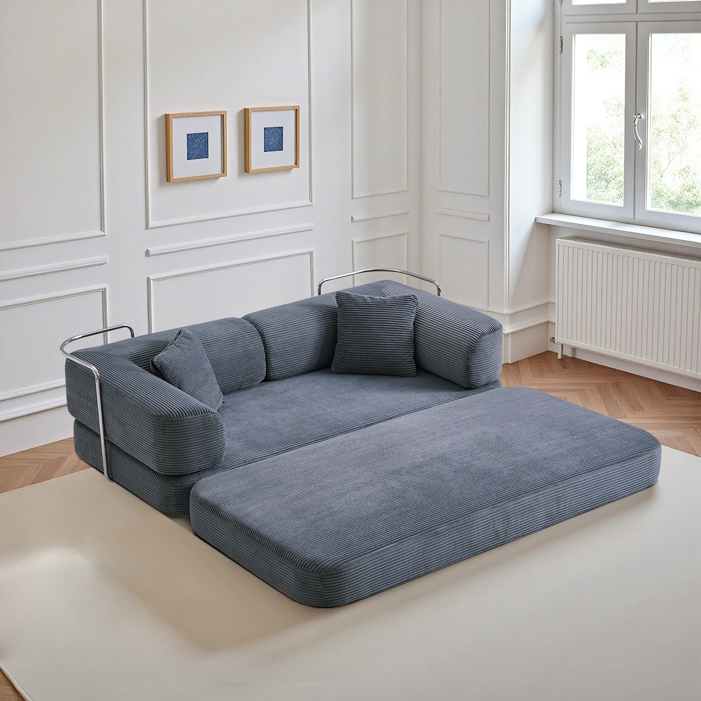 76'' Boneless Couch Futon Sofa Bed Floor Lounge Foldable Convertible Sofa Couch with L‑Shaped Armrests for Living Room Sofas